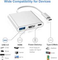 Adaptor ElecMoga USB C la HDMI 4K,  USB 3.0 + Port de încărcare USB C