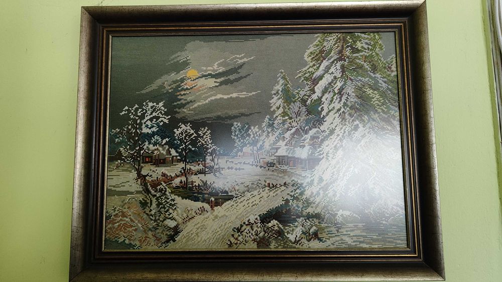Старинен гоблен,зимна нощ.Handmade.