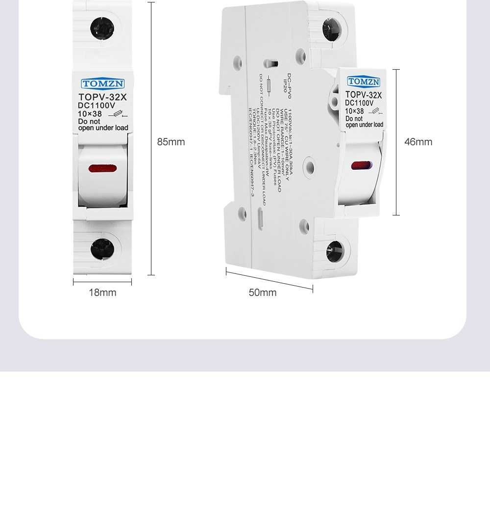 Soclu siguranta fuzibila fara LED  1000VDC, 32A, 1P, 10x38mm