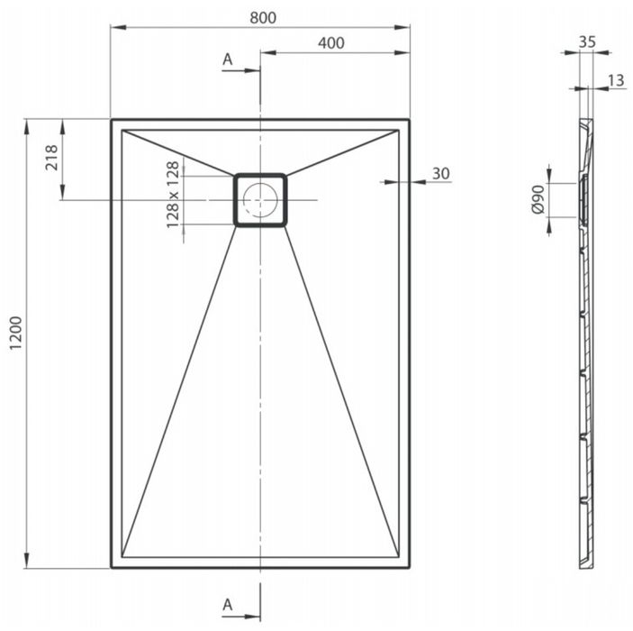 Cadita dus dreptunghiulara compozit Deante Correo 120x80 cm, gri