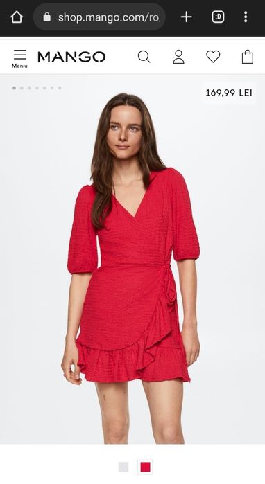 Rochie cu textură și mâneci bufante Mango