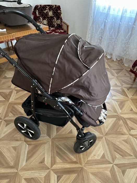 Carucior Krausman 3 în 1/Roti mari cu camera/Suspensie/Maro