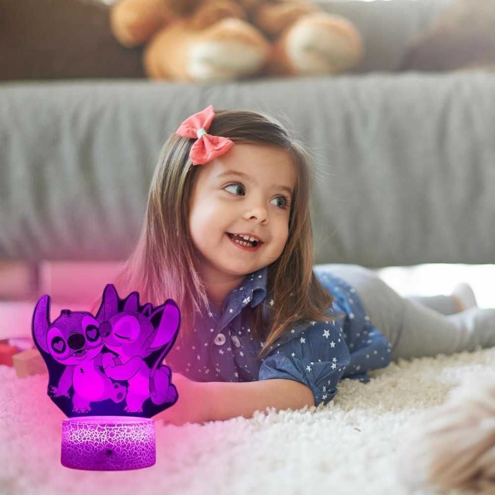 3D Нощна лампа  Лило и Стич  с дистанционно управление -16 цвята