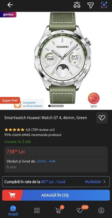 Huawei Watch GT 4 46mm - NOU, SIGILAT, in garanție eMag