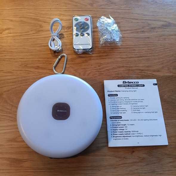 НОВИ! Соларни къмпинг лампички, 12м, 2-в-1, фенер и гирлянд, USB