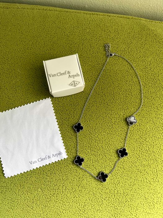 Van cleef колие черно неръждаема стомана детелина ван клиф