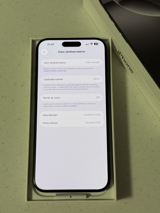 iPhone 16 Pro Max baterie 100% impecabil