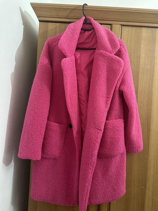 Ярко розово палто от плюшен тип (teddy coat)-shein