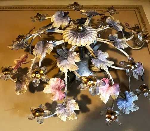 Rafinata lampa venețiană-metal cu ornamente florale cristal-Italia
