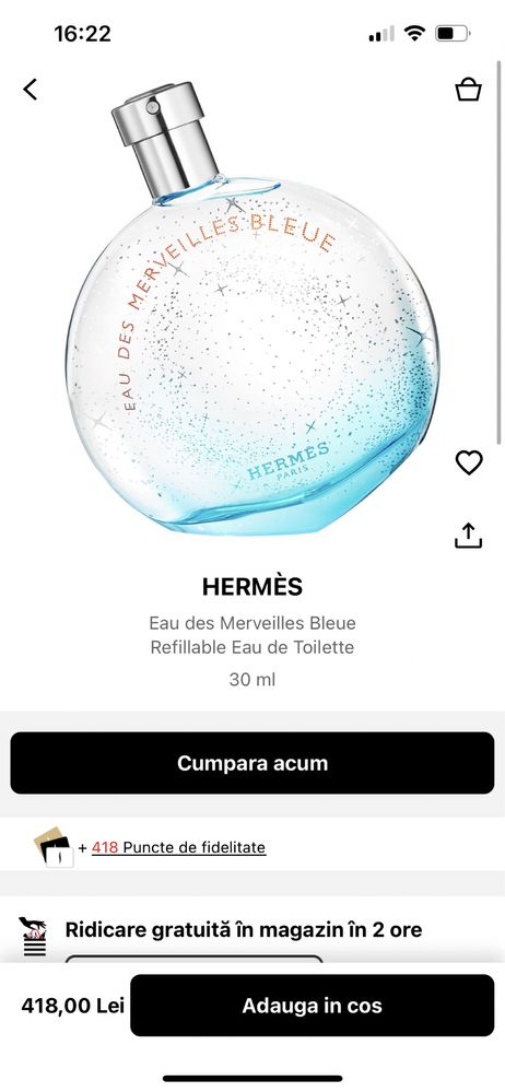 Parfum Hermes eau de merveilles bleue