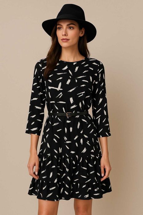 Черно-бяла есенна рокля Pieces