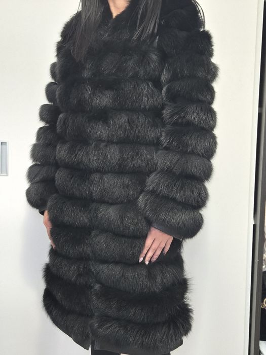 Кожено палто естествен косъм лисица