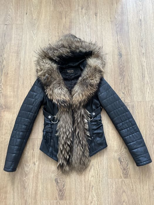 Дамско кожено яке от естествена кожа с лисичи косъм, XS/S размер