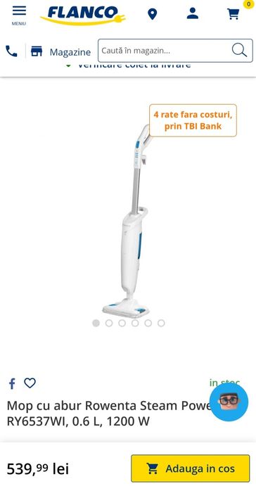 Mop cu aburi ROWENTA STEAM POWER RY6537WI, 0.6 l, 1200 W Alb/Albastru