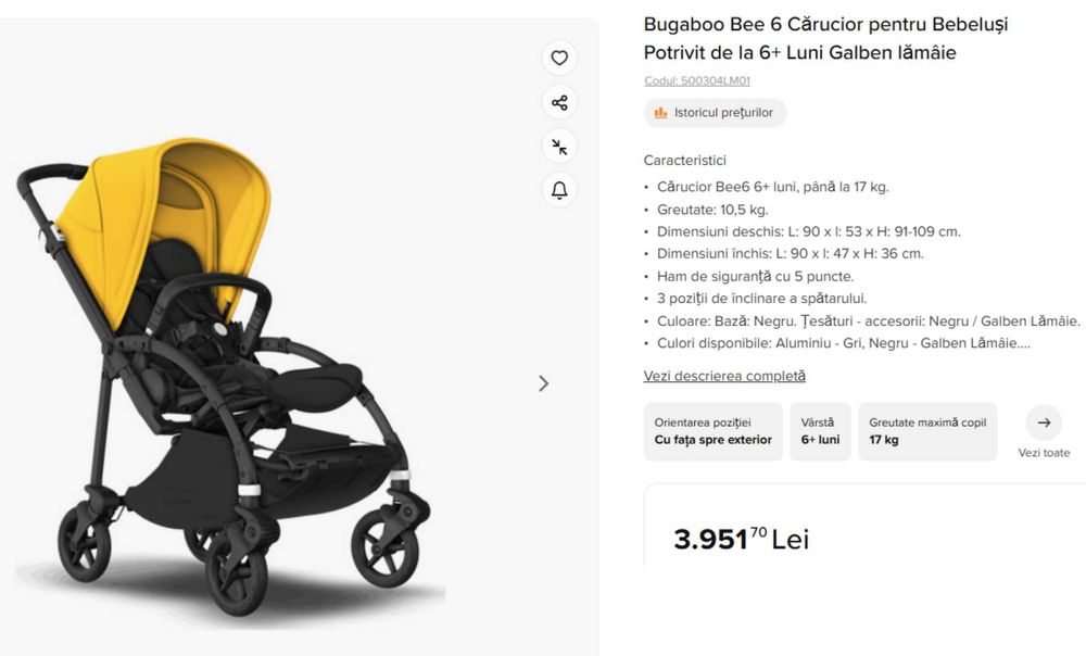 Bugaboo Bee 6 Cărucior sport pentru Bebeluși Potrivit de la 6 luni+