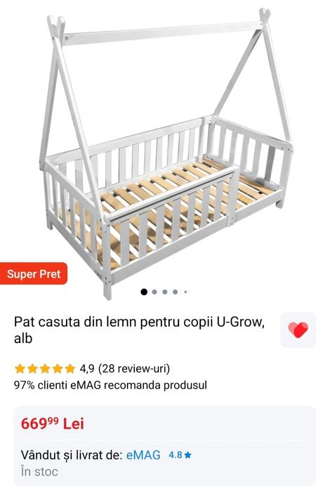 Pat copil 70x140, saltea, husa saltea, aproape nou