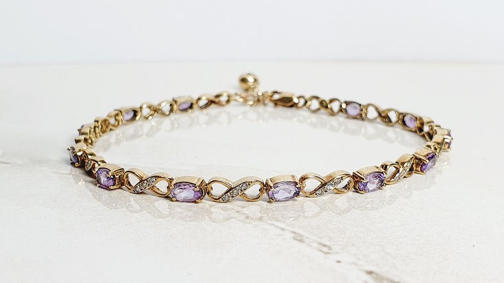 Brățară din aur de 9K cu diamante naturale și ametiste