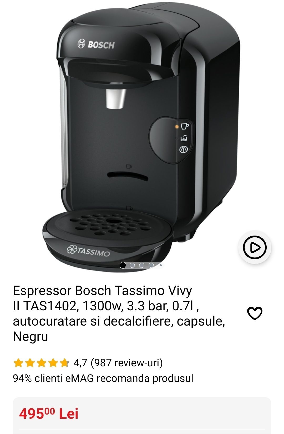 Espressor Bosch Tassimo Vivy II TAS1406,