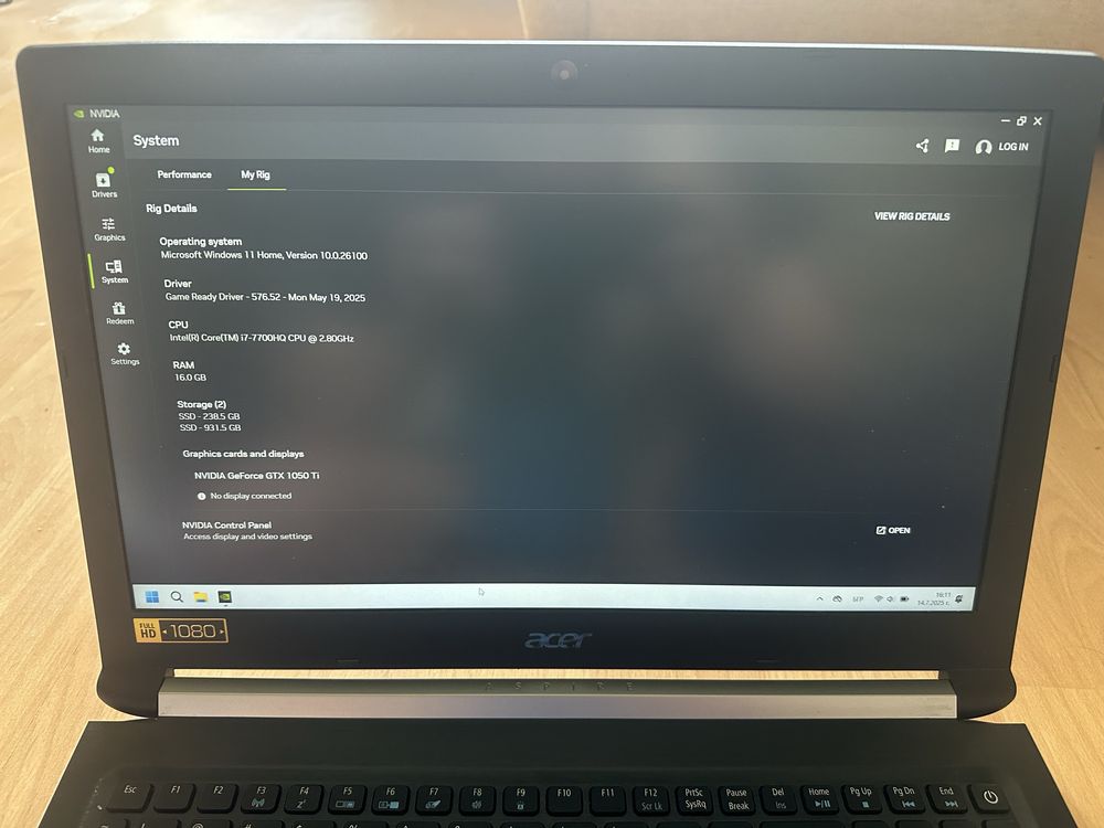 Геймърски лаптоп Acer Aspire GTX 1050 Ti i7-7700HQ 16gb Ram SSD
