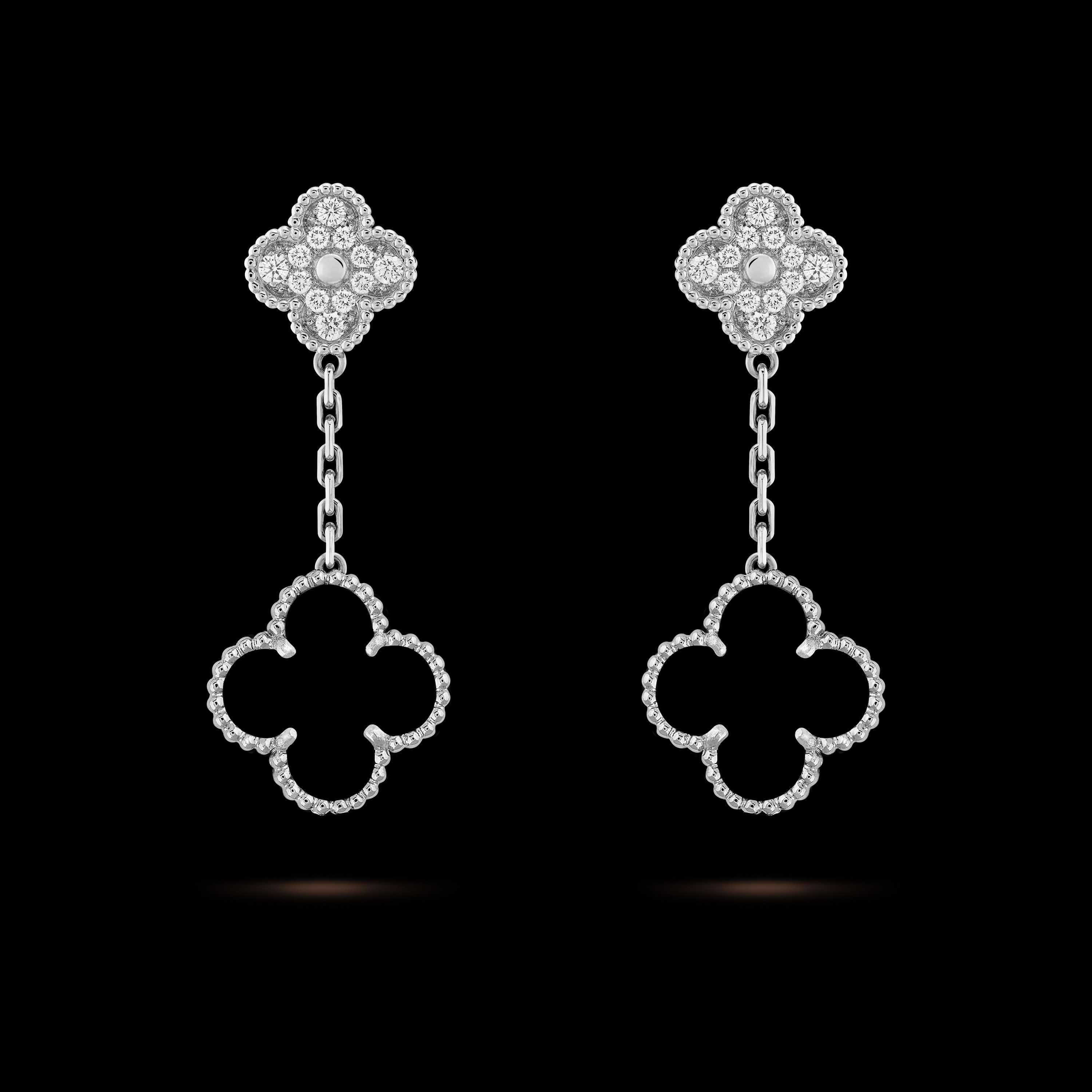 Van Cleef & Arpels VCA 2 Magic Silver Black Alhambra Дамски Обеци