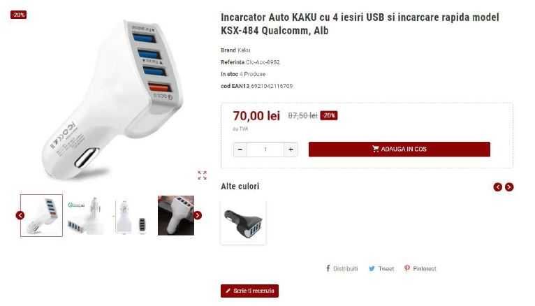 Vand incarcator auto 4 porturi USB 7A / 35V - incarcare rapida