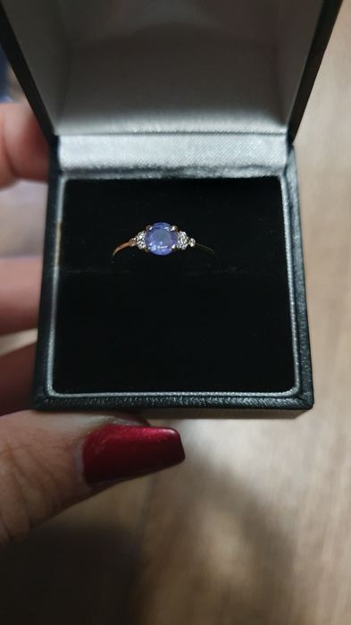 Inel aur galben 14 k tanzanit si diamante