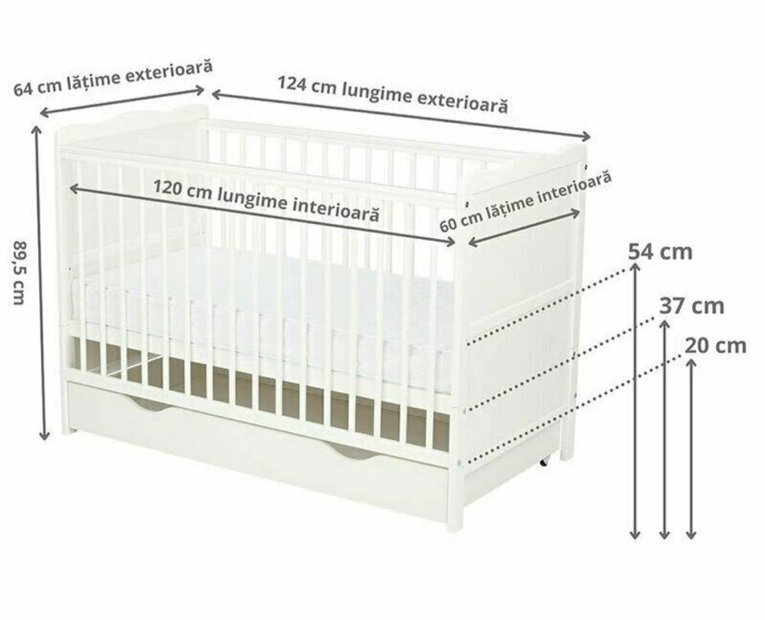 Patut din lemn multifunctional + Saltea 12 cm cocos