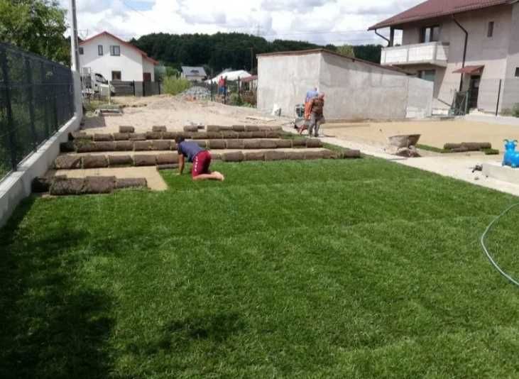 Lucrare Completă cu Gazon Rulou și Sistem Irigare
