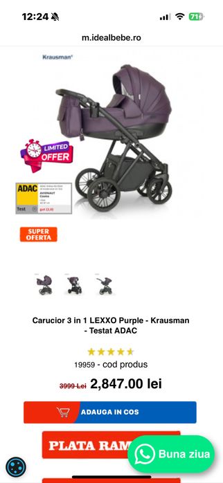 Cărucior Krausman Lexxo 3 în 1 + Scoică Avionaut Cosmo (ADAC, i-Size)