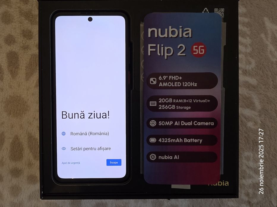 ZTE nubia Flip 2 5G, 8/256 GB, 6.9 inch 120hz OLED 1200nits, Pliabil,