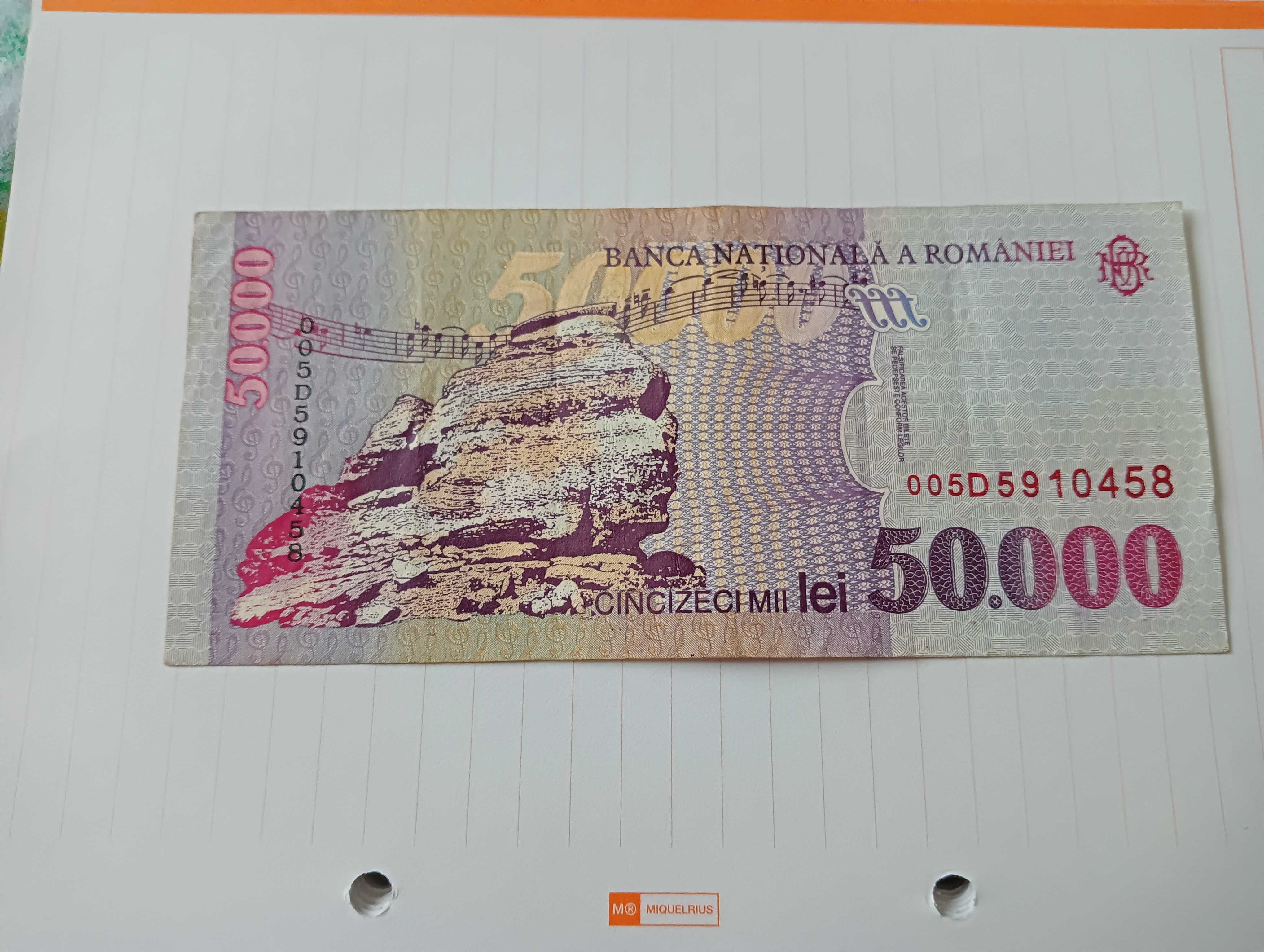 Vând bancnote de 50.000 lei vechi cu George Enescu an 2000 și 2001