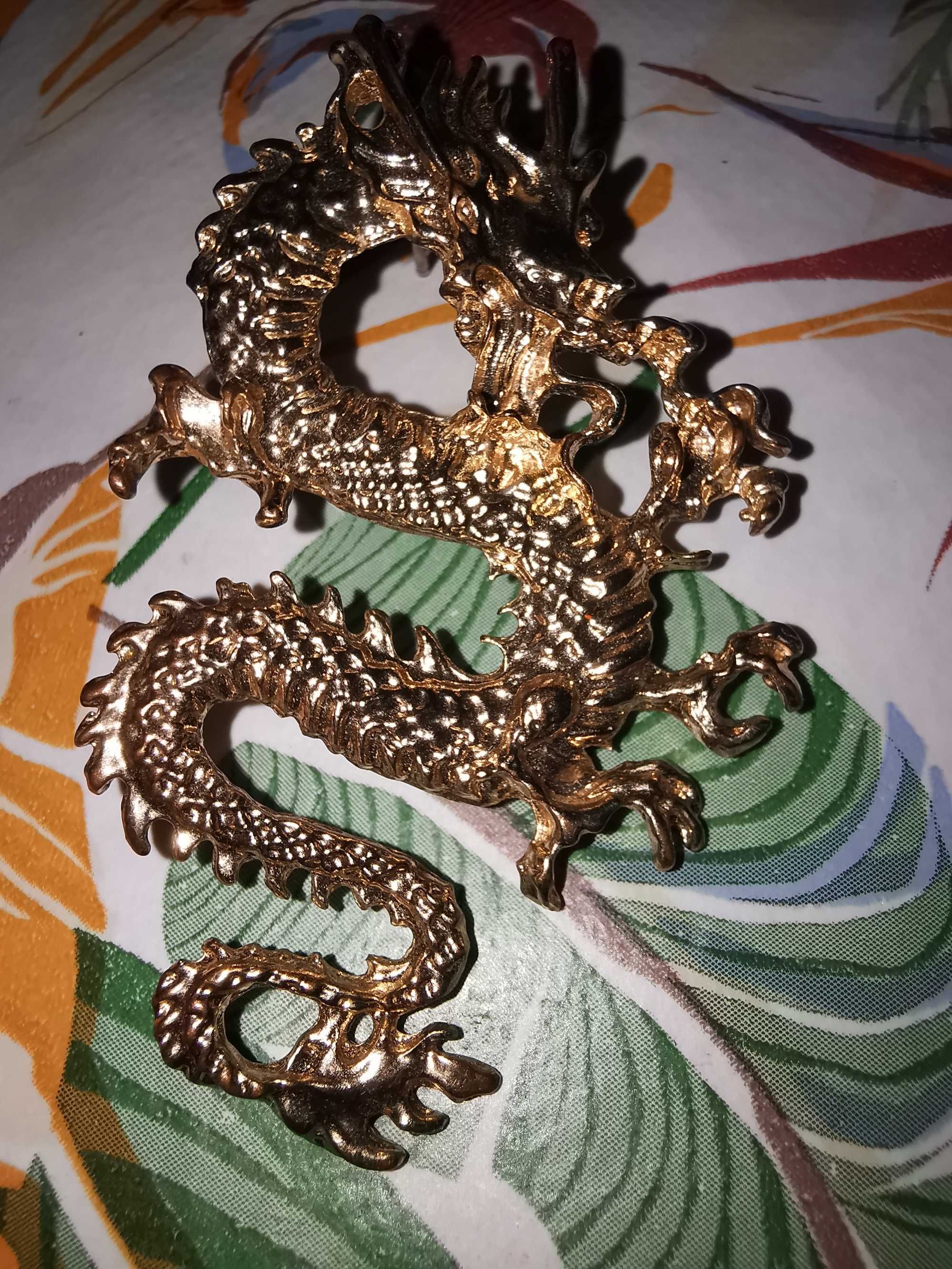 Cercel Dragon placat cu aur 14 K cu lungimea de 5 cm