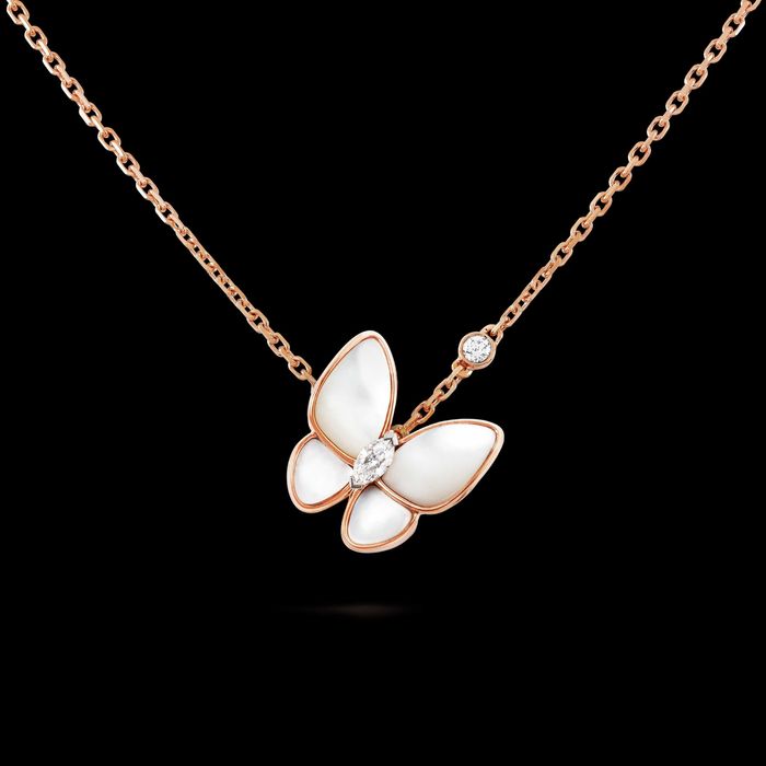 Van Cleef & Arpels VCA Silver Mother Pearl Two Butterfly Дамско Колие