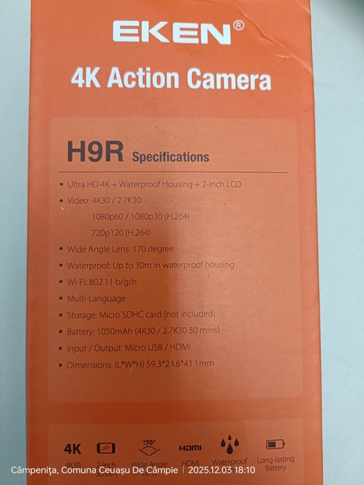 Se vinde cameră subacvatică (până la 30m)  EKEN H9R 4K