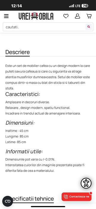 Vand masuta de cafea cu 4 tabureti