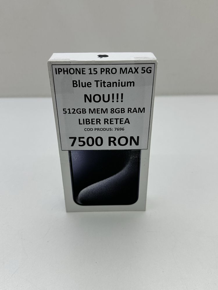 iPhone 15 Pro Max, 512GB, 5G, Blue Titanium Nou Sigilat