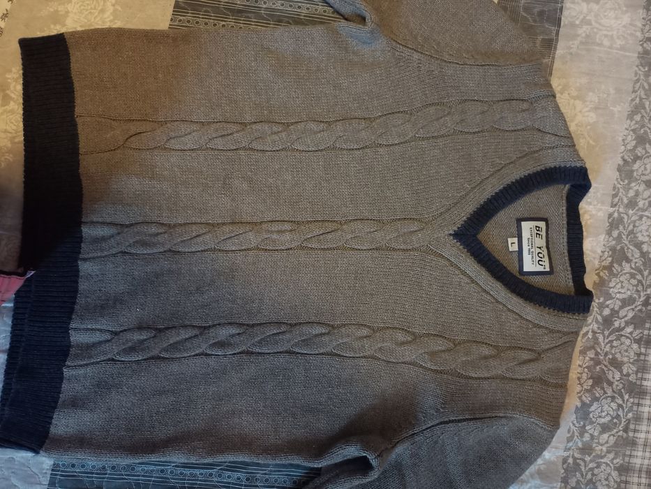 Pulover bărbați L, nou, gri, 15% lână