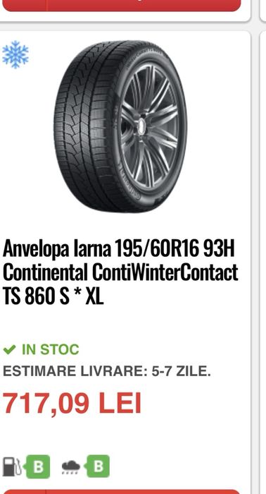 4 Anvelope Iarna 195 60 16 Continental Impecabile