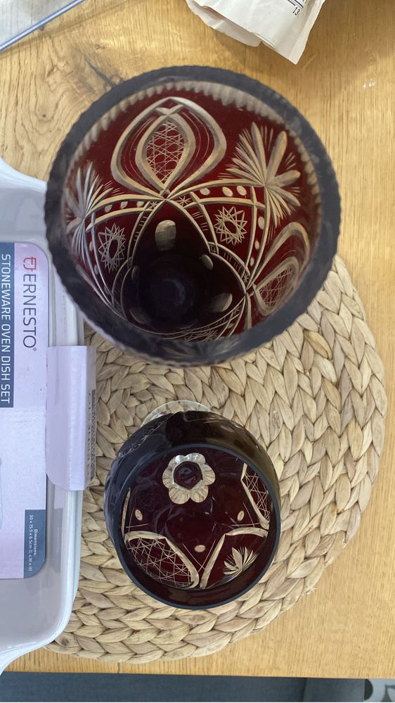 Set vază si bomboniera cobalt vintage retro