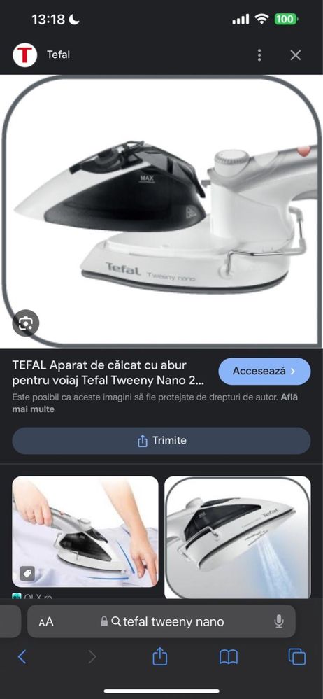 Fier de calcat cu abur portabil pentru voiaj Tefal cu rezerva de apa