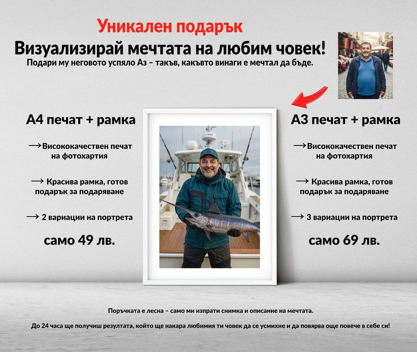 Портрет по снимка – Персонализиран подарък в рамка/канаваца