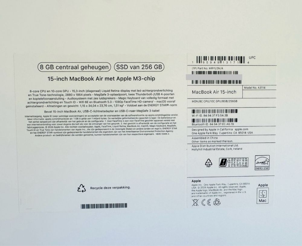 Продавам Macbook Air 15” M3 2024