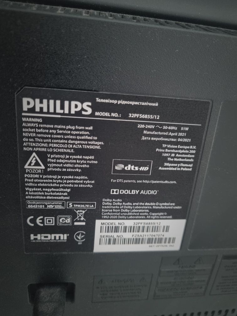 Televizor Philips LED  80 cm, Smart, Full HD, Clasa F