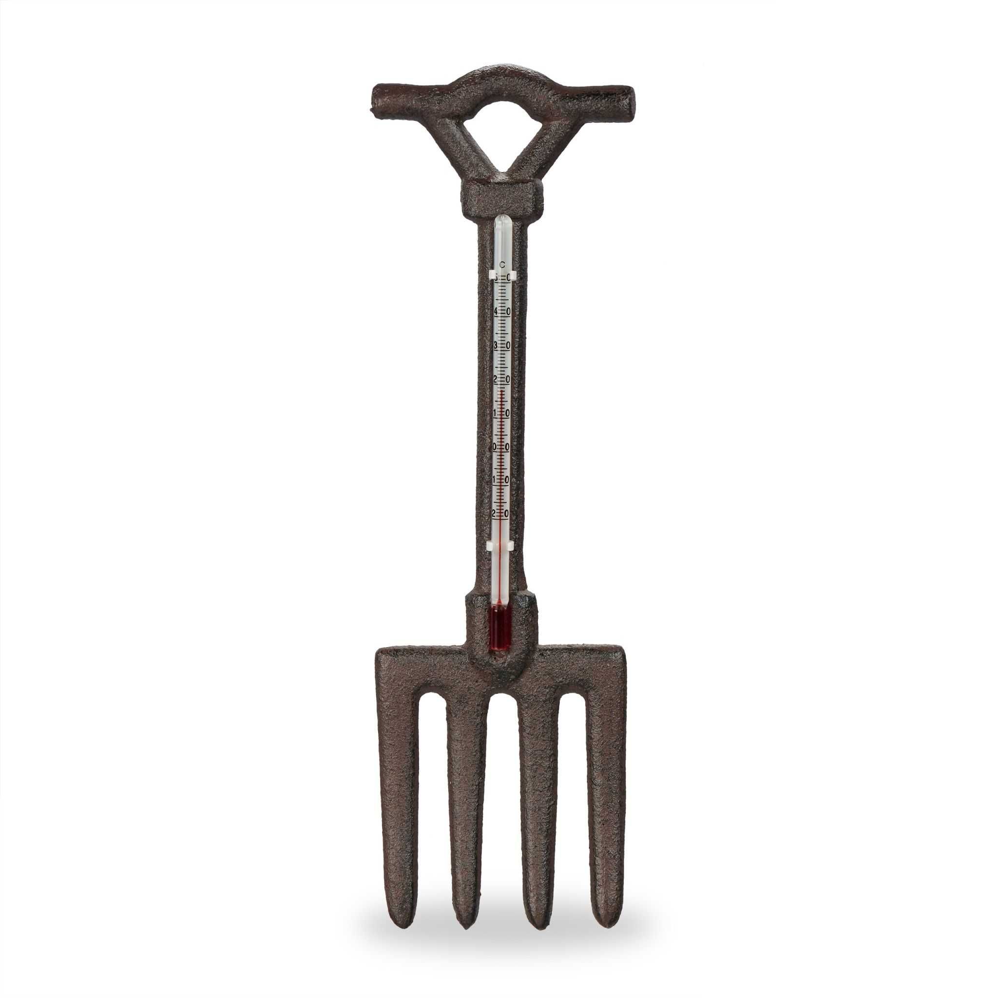 Termometru de Perete din Fonta Design Rustic in Forma de Furca 30x9cm