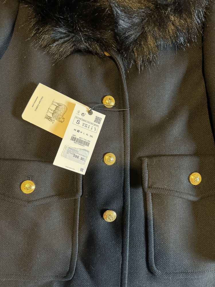 Palton lana zara nou cu eticheta negru