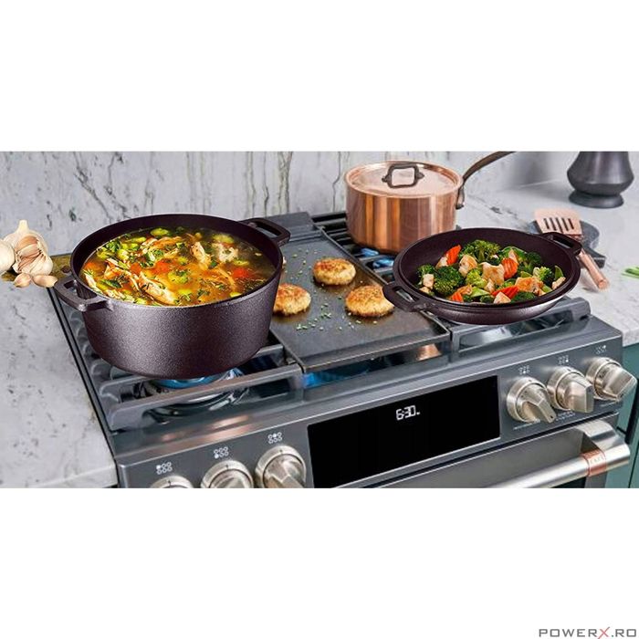 Ceaun 3 in 1 din fonta cu picioare si capac, 10 litri, negru, Kinghoff