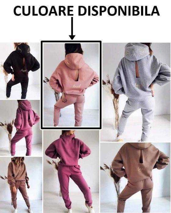 Trening cu decupaj spate ROZ - pantaloni+ bluza cu mesaj MARIMI: M, XL