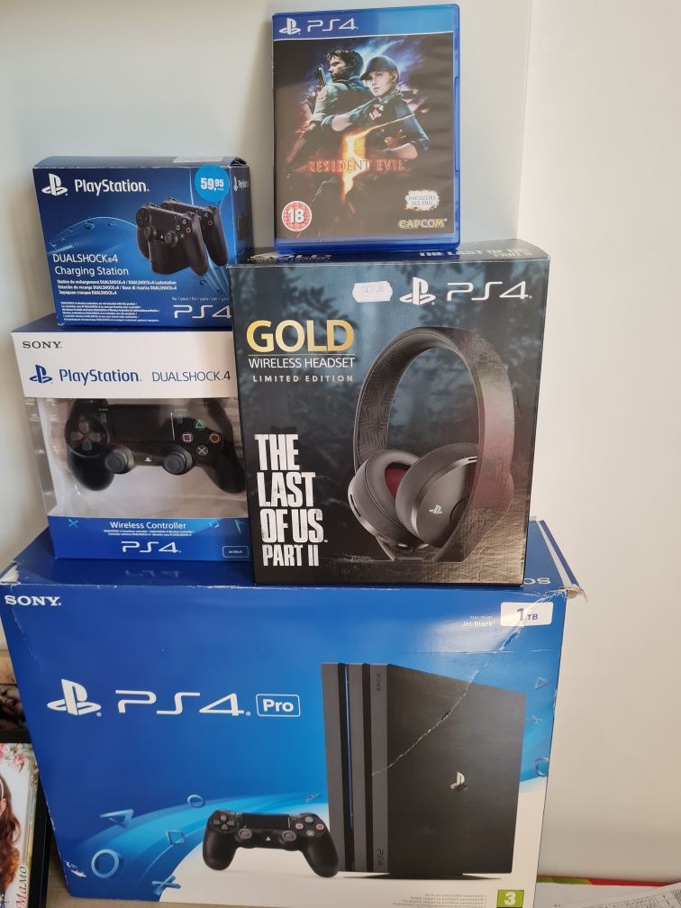 PS 4 Pro with accessories and games