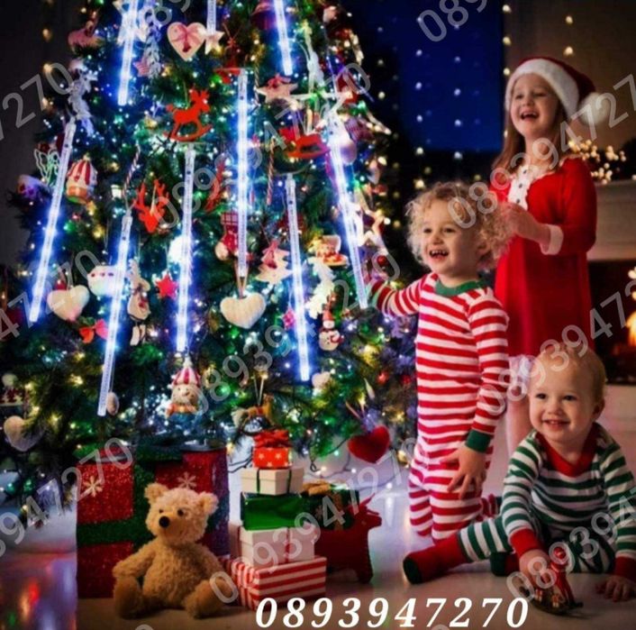 Лед Висулки Падащ Сняг 8Бр.х48см. 3м. Кабел Лампички за Коледна Украса