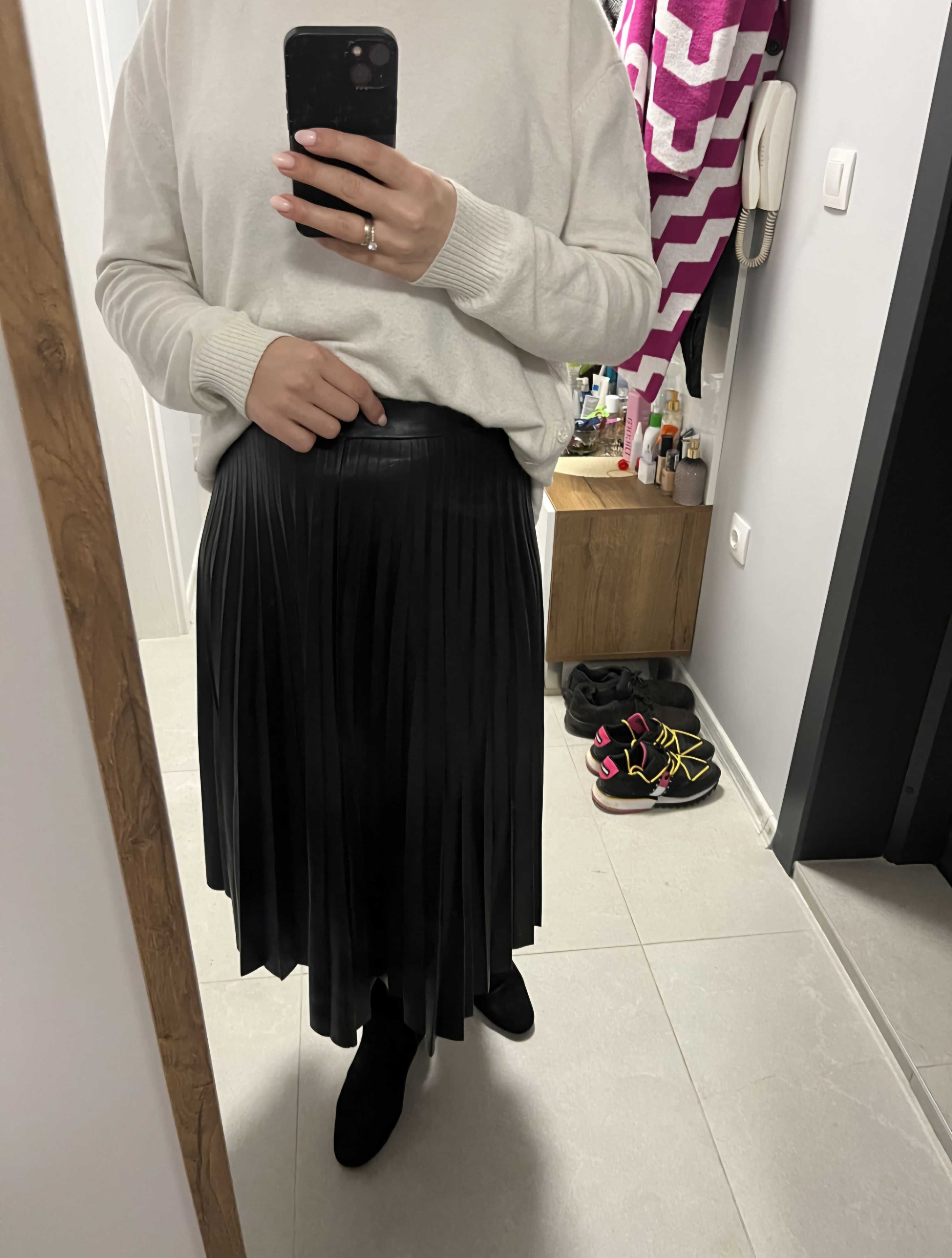Нова дълга плисирана кожена пола "Amisu" "Амису" S-M размер 38 номер